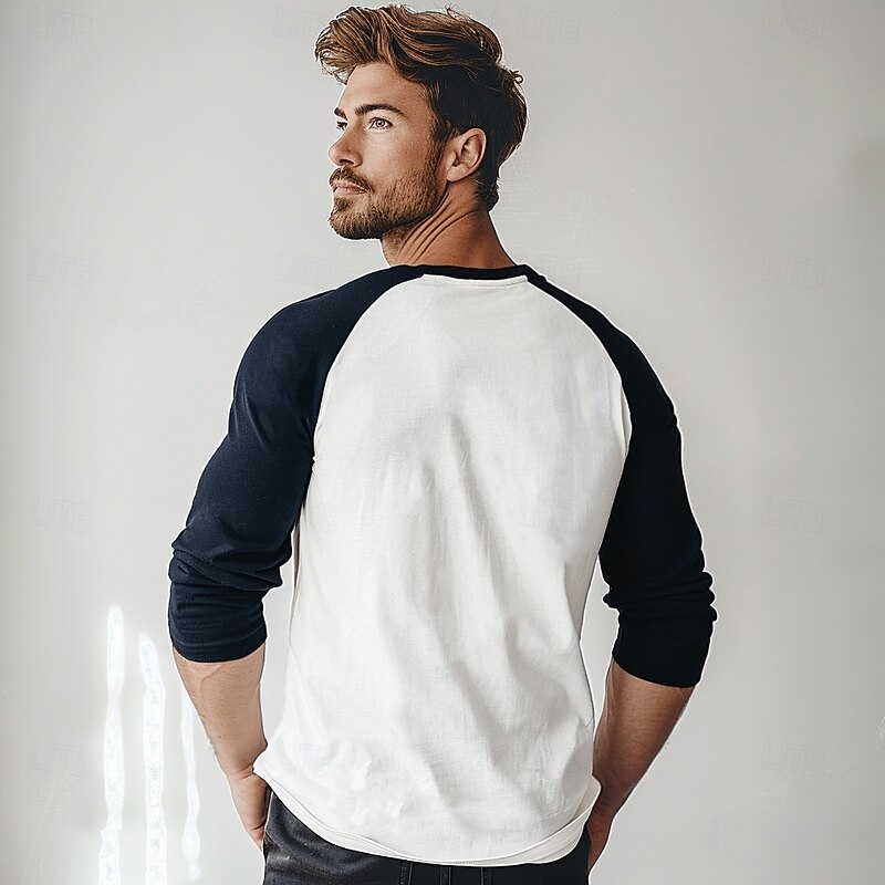 Men's 100% Cotton T shirt Crew Neck School Training Long Sleeve Color Block Clothing Apparel Warm Vacation Neutral Fashion2