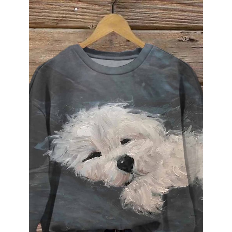 Women's Sweatshirt Casual Dog Street Dailywear Crew Neck Print Long Sleeve Gray Fall Winter3