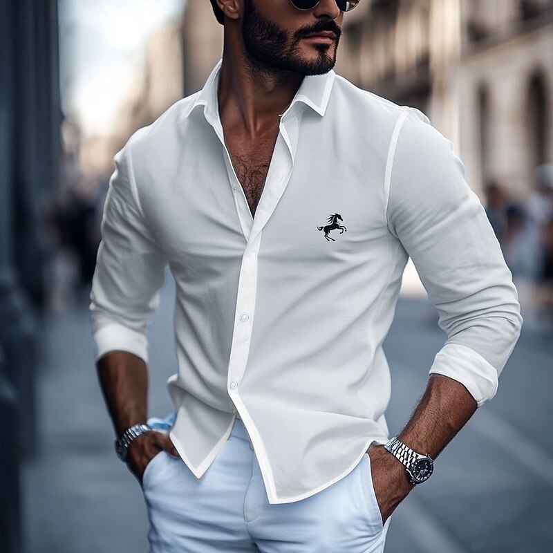 Men's Horse Dress Shirt Button Up Shirt Long Sleeve Business Casual Formal Daily Holiday Fall Winter Spring & Summer Collared Shirts Button Up 3D Print Blue Gray4