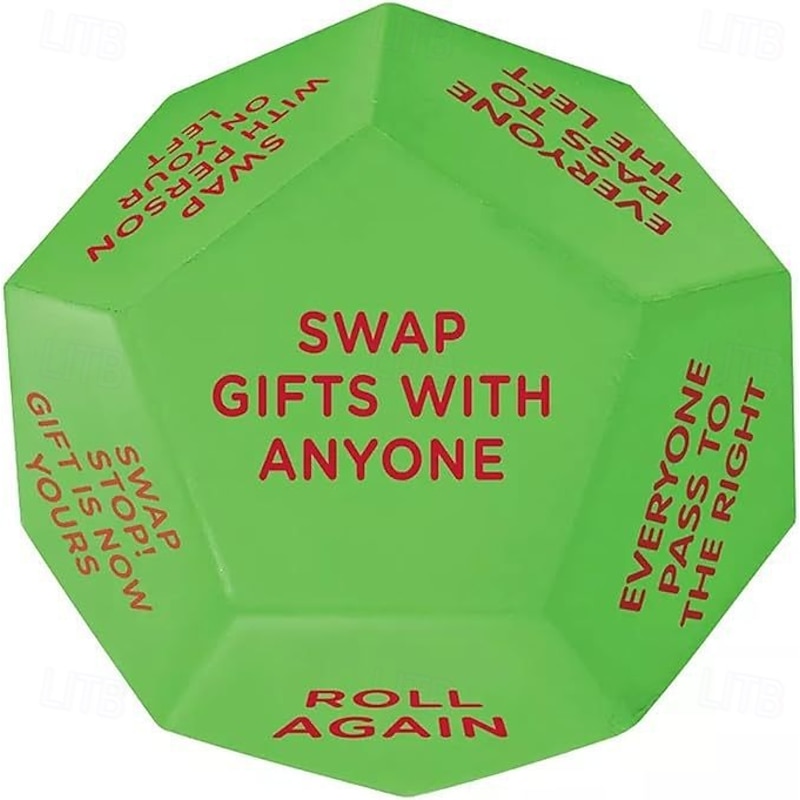 Santa Swap Gift Exchange Dice,2025 New Gift Exchange Dice, Exchange Dice Game,Christmas Group Party Game,12 Different Sides 3 * 3 * 3in Pu Material Gift Exchange Dice Game2