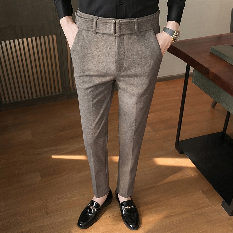 Men's Graduation Dress Pants Trousers Chinos Tweed Pants Buttons Pocket Solid Color Comfort Formal Party Work Fashion Classic Style Black Khaki Micro-elastic2