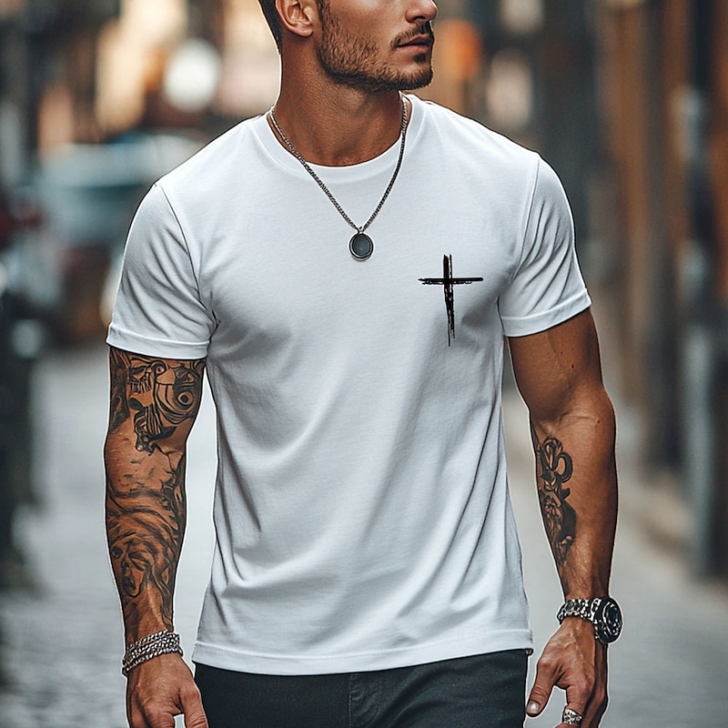 Men's Jesus Faith T Shirt Short Sleeve T shirt 3D Print Crew Neck Shirt Fashion Athleisure Street Sports Outdoor Daily Black White Beige Summer Spring Clothing Apparel S M L XL XXL XXXL2
