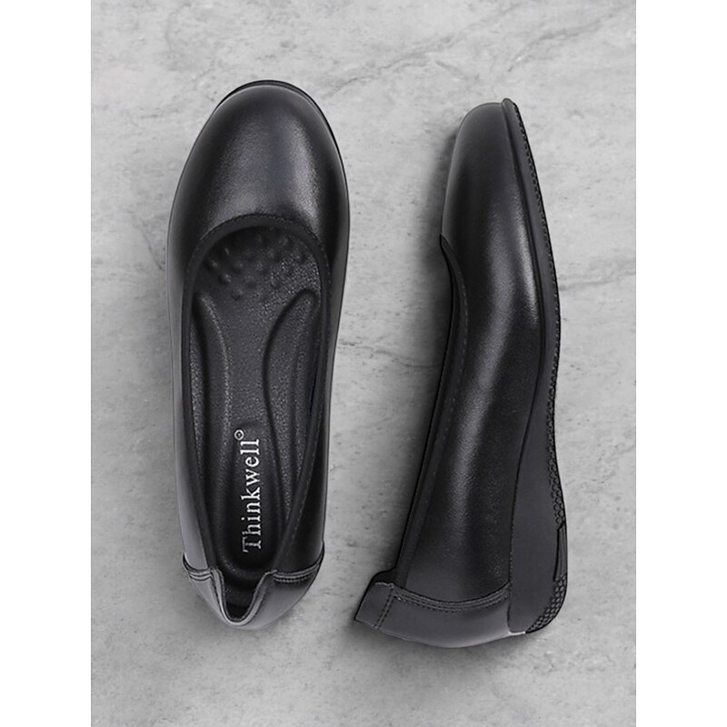 Women's Black Leather Slip-on Flats with Cushioned Insole - Comfortable and Stylish for Everyday Wear4