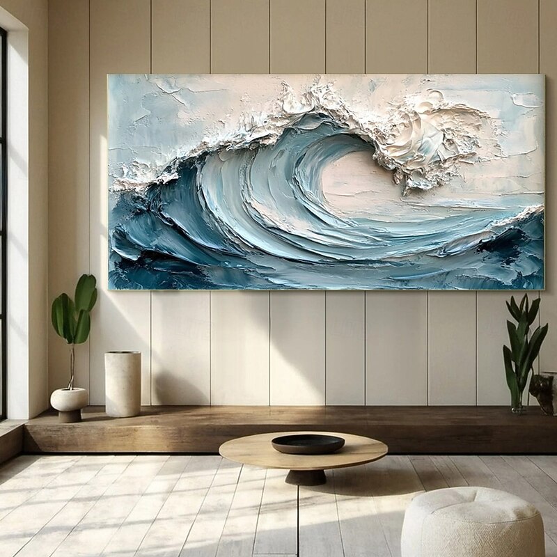 3D Framed Ocean Wave Oil Painting hand painted Blue Ocean Oil Painting  On Canvas handmade Abstract Nature Blue Sea Textured painting Wall Art Minimalist Large Wall Art painting for Living Room Decora4