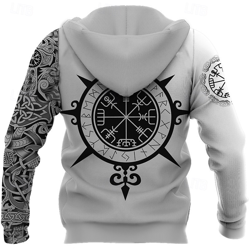 Men's Graphic Prints Viking Hoodie Hoodies Sweatshirt Streetwear Designer Long Sleeve Hooded Daily Sports Gray Print Spring &  Fall Designer3
