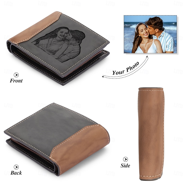 Personalized Photo Engraved Leather Wallet Custom Best Gift for Dad, Bifold Wallet for Men, Husband, Son, Father's Day, Birthday, Christmas, Anniversary4