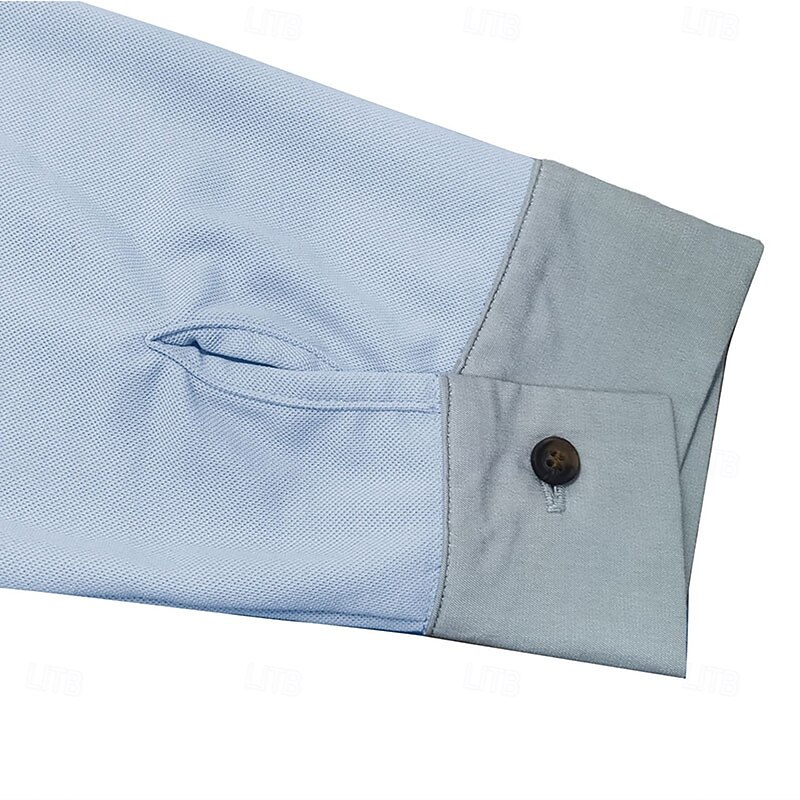 Men's Polo Shirts Golf Polos Shirts Street Business Lapel Classic Long Sleeve Fashion Basic Patchwork Pocket Color Block Fall Winter Cross-Seasons Regular Fit Light Blue Baby blue Black White4