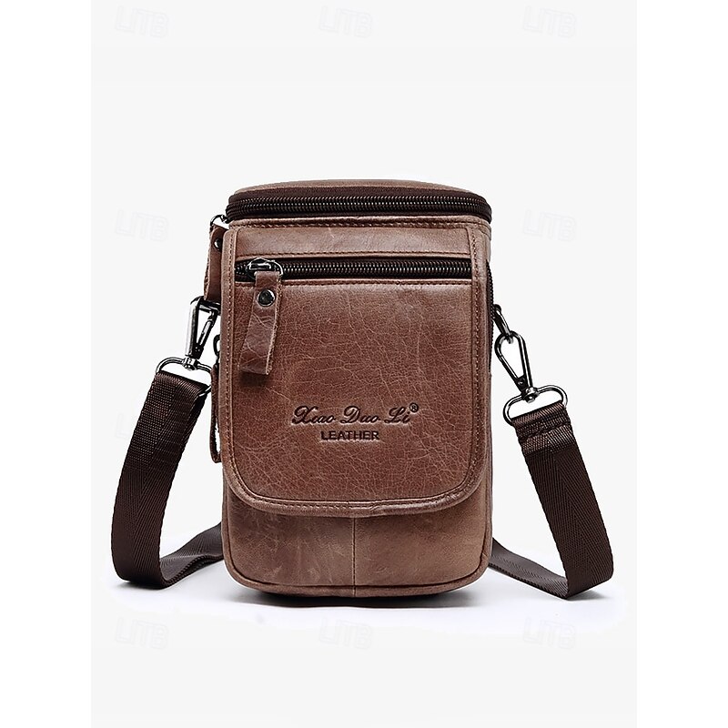 Vintage Brown Leather Crossbody Bag for Men – Compact Shoulder Bag with Zippered Compartments and Adjustable Strap for Everyday Use3