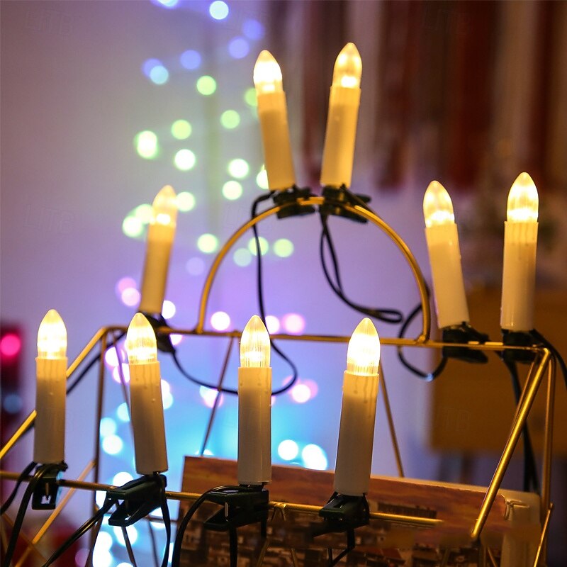 20LED Candle String Lights USB Powered LED Warm White Clip-on Flameless Cone Candle New Year Holiday Family Party Holiday Home Christmas Tree Decoration Light4