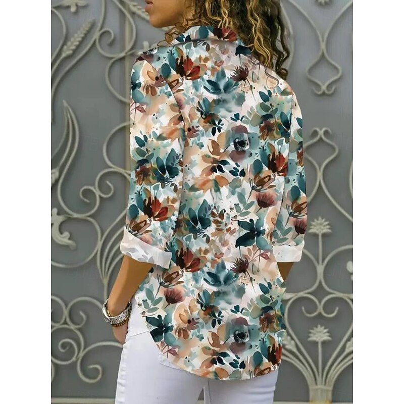 Women's Shirt Button Down Tunic Shirt Collar Long Sleeve Casual s Print Regular Tops Work Daily Green Spring Fall Winter2