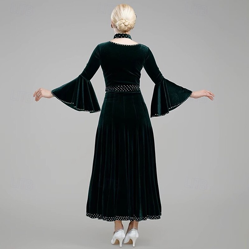Ballroom Dance Dress Splicing Crystals / Rhinestones Women's Performance Party Long Sleeve Pleuche4