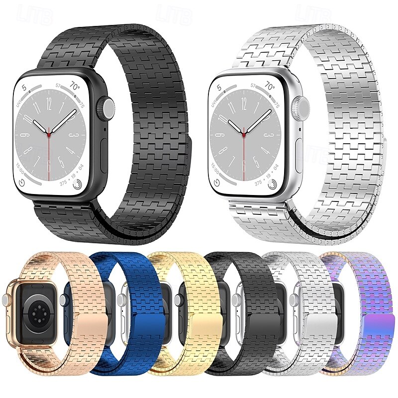 Solo Loop Compatible with Apple Watch band 38mm 40mm 41mm 42mm 44mm 45mm 49mm Magnetic Clasp Adjustable Stainless Steel Strap Replacement Wristband for iwatch Ultra 2 Series 9 8 7 SE 6 5 4 3 2 1