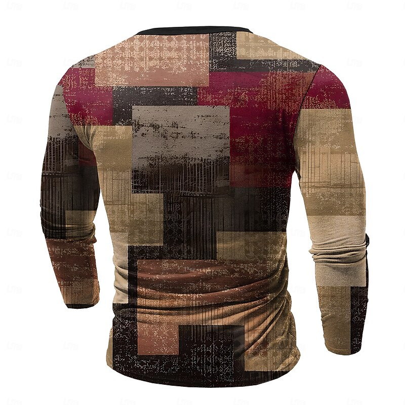 Men's Color Block Henley Shirt Long Sleeve Shirt Long Sleeve 3D Printing Fashion Daily Casual Street Casual Daily Winter Spring &  Fall Khaki Henley Collar Button Henley Henley T-Shirt2