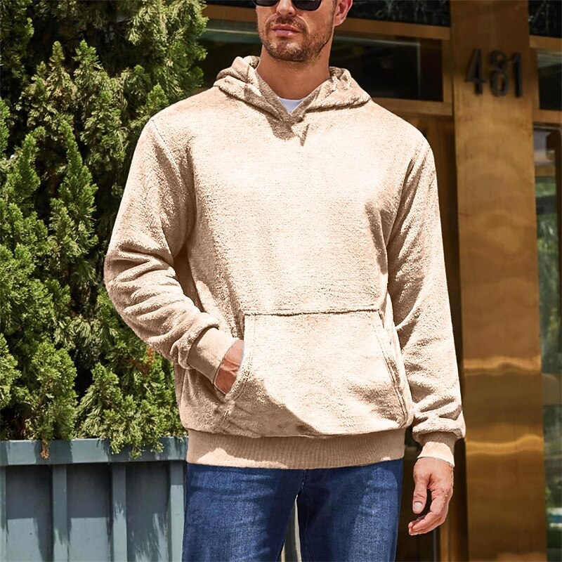 Men's Hoodie Fuzzy Sherpa Black Blue Brown Khaki Gray Hooded Plain Pocket Sports & Outdoor Daily Holiday Streetwear Cool Casual Spring &  Fall Clothing Apparel Hoodies Sweatshirts2