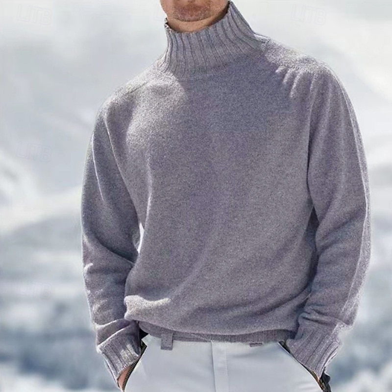 Men's Sweater Pullover Sweater Jumper Mens Turtle Neck Jumper Jumper Ribbed Knit Regular Knitted Plain Turtleneck Modern Contemporary Work Daily Wear Clothing Apparel Winter Black White M L XL2