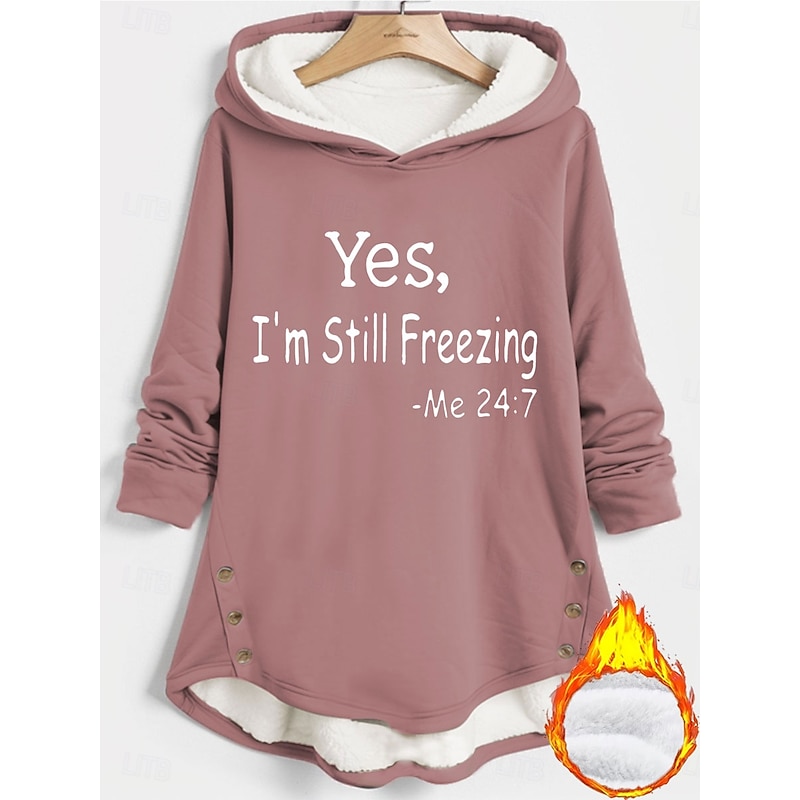 Women's Hoodie Sweatshirt Pullover Fleece Lined Warm Pajamas Sherpa Letter Casual Sports Print Warm Fuzzy Comfrt Long Sleeve Top Micro-elastic Fall & Winter Comfrt Breathable Soft Fabric