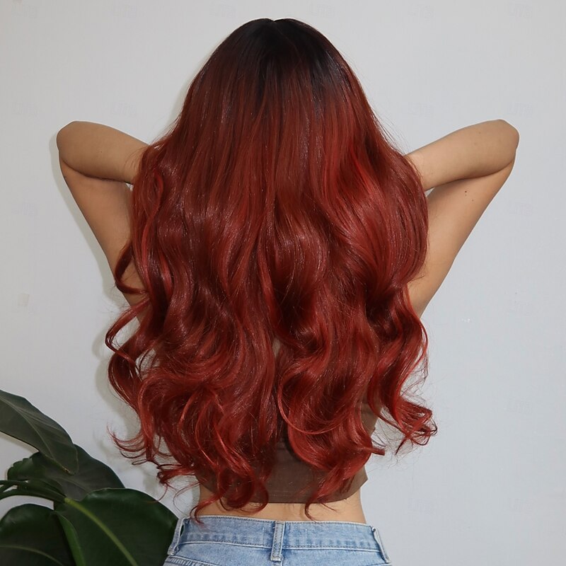 Synthetic Wig Curly Wavy Neat Bang With Bangs Machine Made Wig 26 inch sepia Synthetic Hair Women's Cute Cosplay Party Brown3