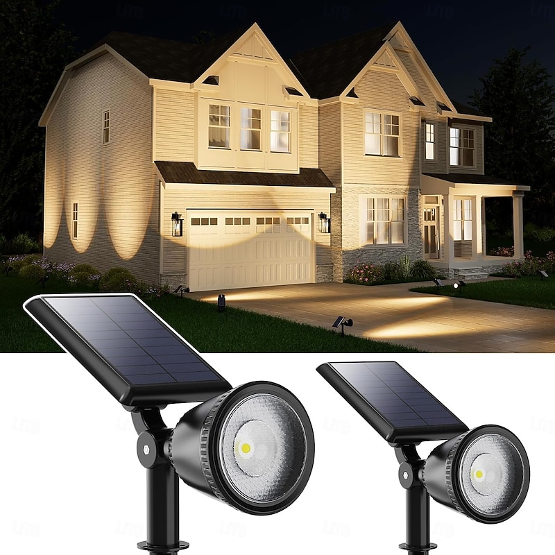 1/2pcs Outdoor Solar Powered Spot Lights Waterproof Bright LED Spotlights Outside Uplighting for Yard Flag Tree Lawn Garden Backyard House Driveway Super Focused Lens Spotlights Warm White2