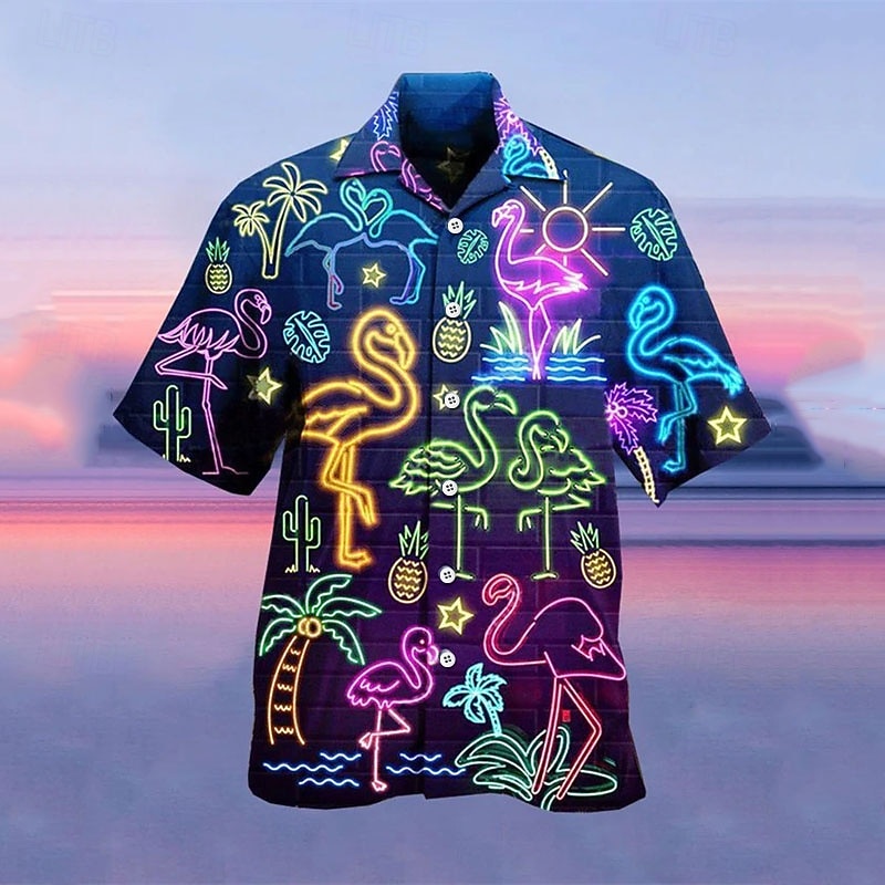 Men's Tropical Fluorescent Shirt Summer Hawaiian Shirt Camp Collar Shirt Short Sleeve Shirt Turndown Fashion Hawaiian Designer Street Casual Daily Yellow Red Light Purple 3D Print S M L