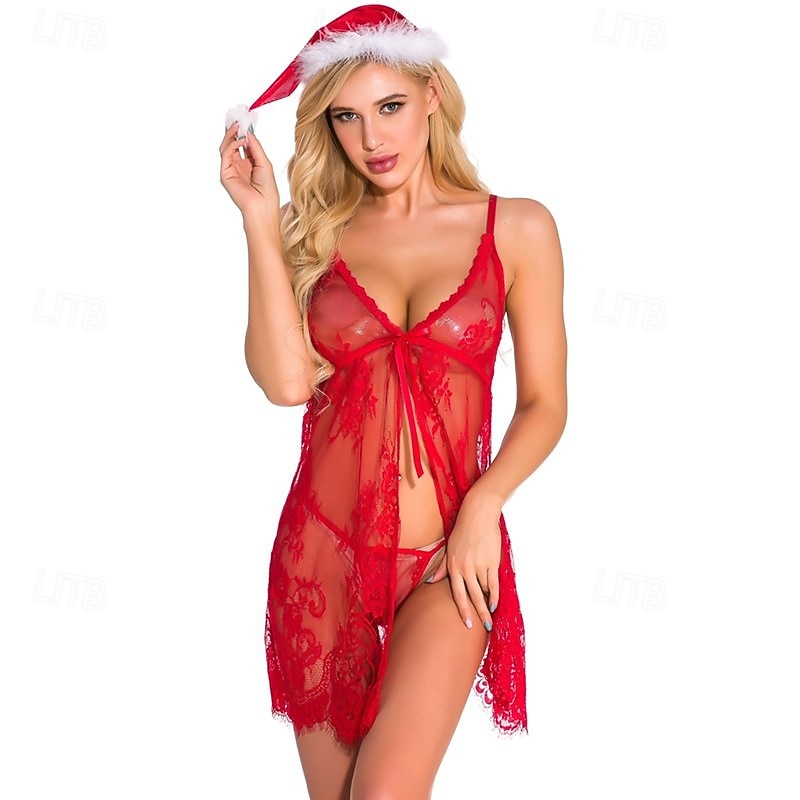 Santa Claus Mrs.Claus Babydoll Dress Lingerie Onesie Pajamas Santa Hat Women's Sexy Embroidery Pattern Adults Christmas New Year Christmas Eve Christmas Party