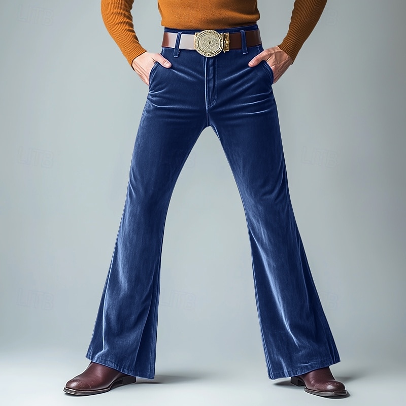 Men's Dress Pants Flared Pants Bell Bottom Trousers Velvet Pants Pocket Plain Comfort Soft Full Length Party Outdoor Daily Fashion Streetwear Blue Green Micro-elastic