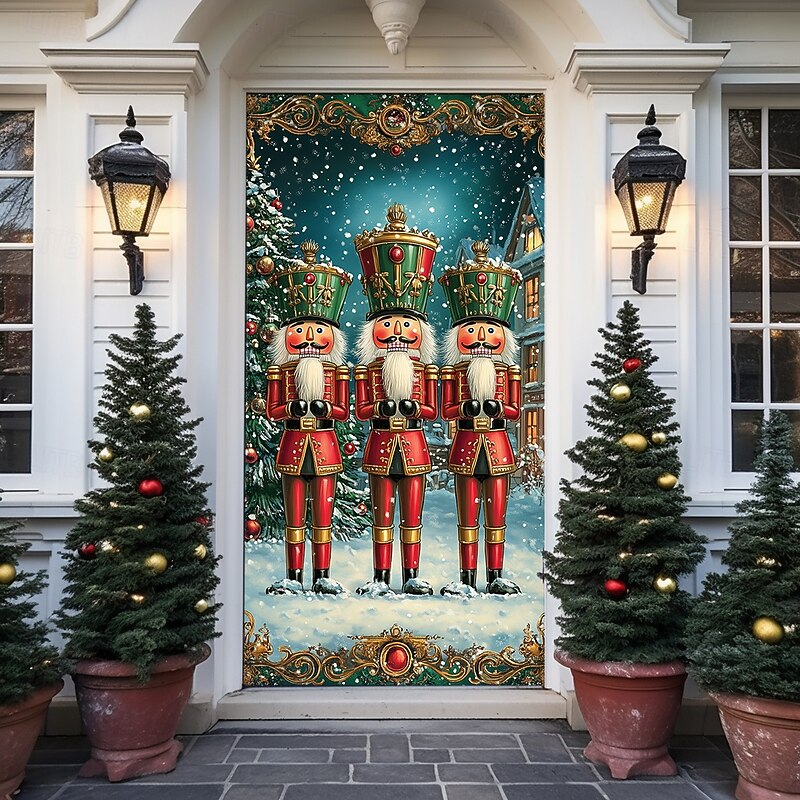 Christmas Door Decorations Door Covers Xmas Nutcracker Door Tapestry Door Curtain Decoration Backdrop Indoor/Outdoor Door Banner for Front Door Farmhouse Holiday Party Decor Supplies4