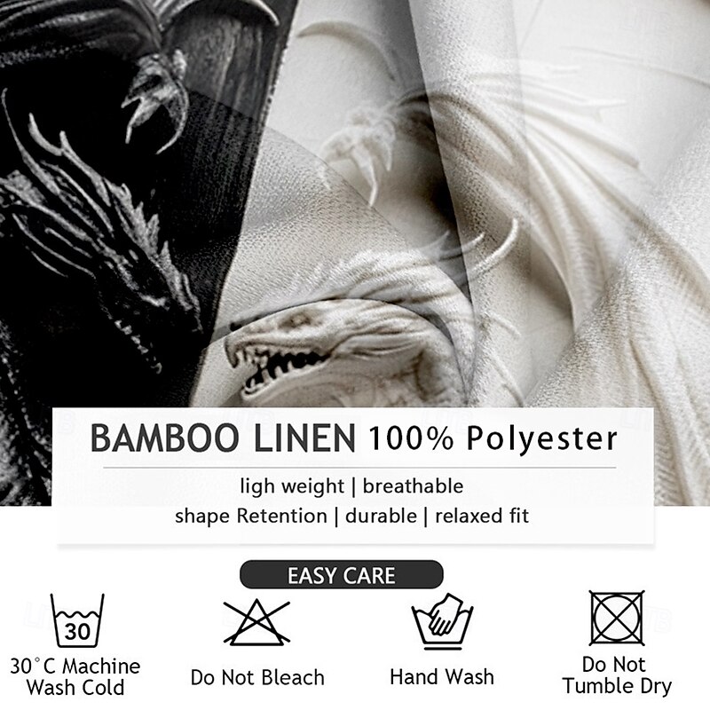 Men's Dragon Dress Shirt Button Up Shirt Long Sleeve Artistic Casual Vacation Home Daily Summer Spring &  Fall Grandad Collar Band Collar 3D Print White+Black3