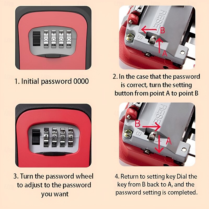 Key Storage Box Key Safe Key Lock Box Outdoor Waterproof 4-Digit Combination Key Storage Key Safe Outdoor Wall Mounted Hook4
