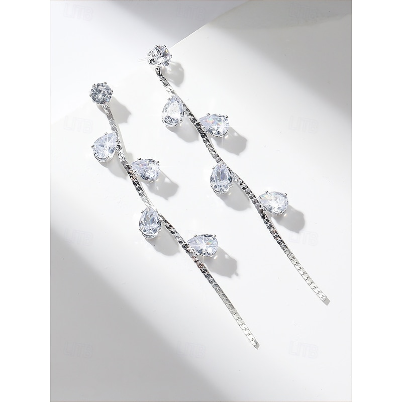 Elegant Long Drop Earrings with Crystal Teardrop Accents - Dangle Earrings for Women4
