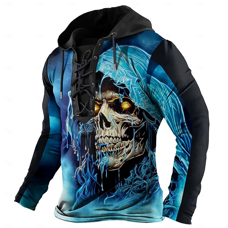 Men's Skull Hoodies Fashion Cool Long Sleeve Hooded Yellow Red Drawstring Fall Winter Designer - Main Image
