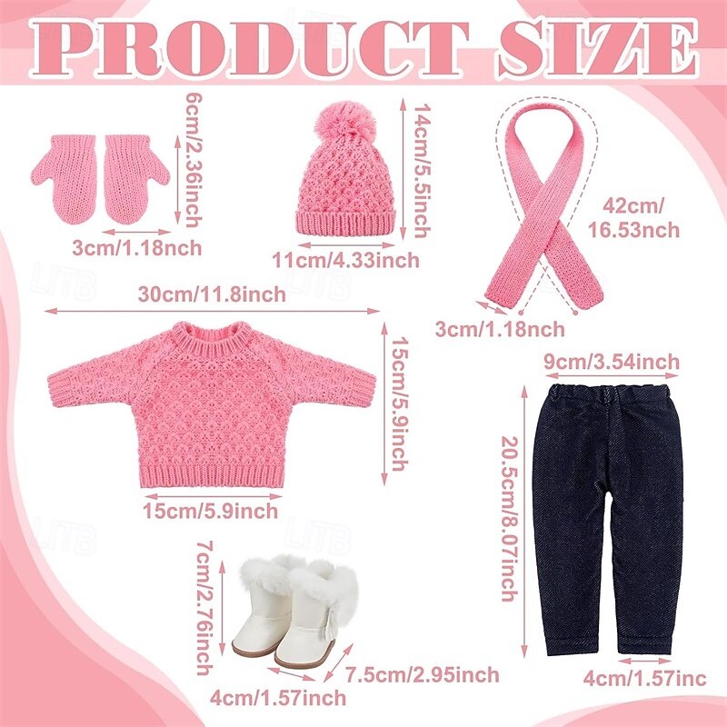 Christmas 18 Inch Doll Clothes and Accessories Winter Doll Outfits Set Sweaters Trousers Hats Shoes for 18 Inch Doll Gifts(WITHOUT DOLL)2