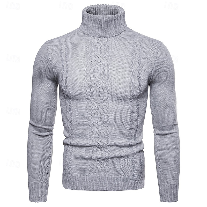 Men's Turtleneck Sweater Pullover Sweater Jumper Cable Knit Regular Knitted Slim Fit Plain Turtleneck Modern Contemporary Work Daily Wear Clothing Apparel Winter Spring &  Fall Black Khaki M L XL2