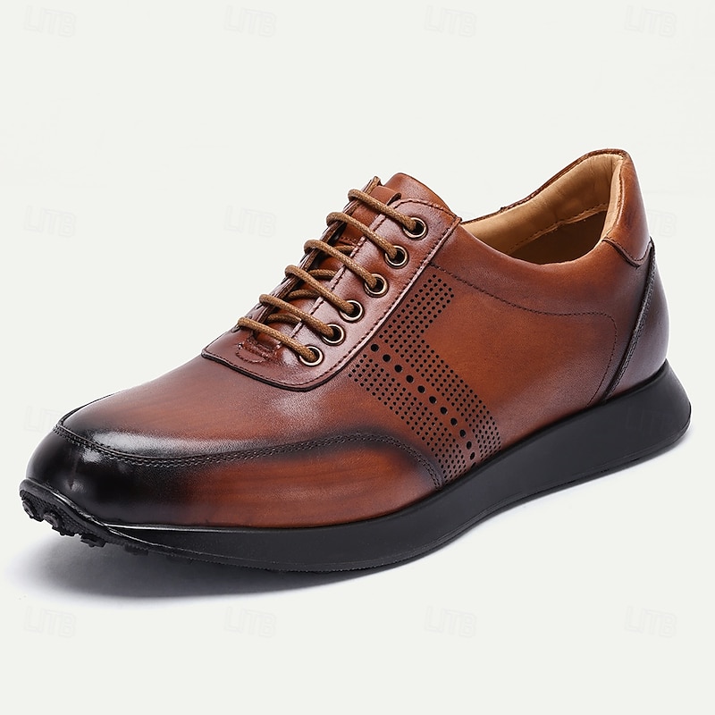 Men's Premium Cowhide Leather Oxford Shoes – Perforated Lace-Up Casual Dress Shoes for Business and Formal Events2
