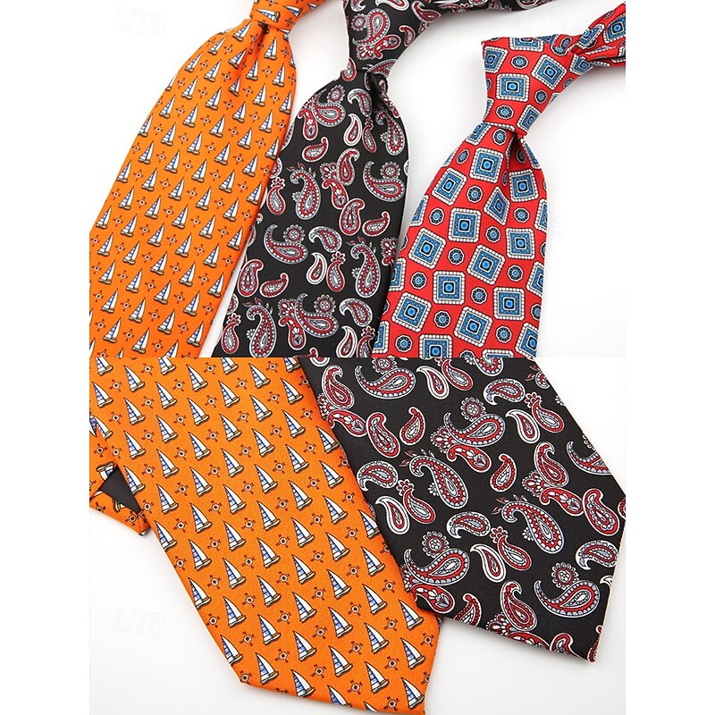 Men's Retro Patterned Faux Silk Ties - Vintage Floral and Geometric Print Neckties for Formal and Business Wear3
