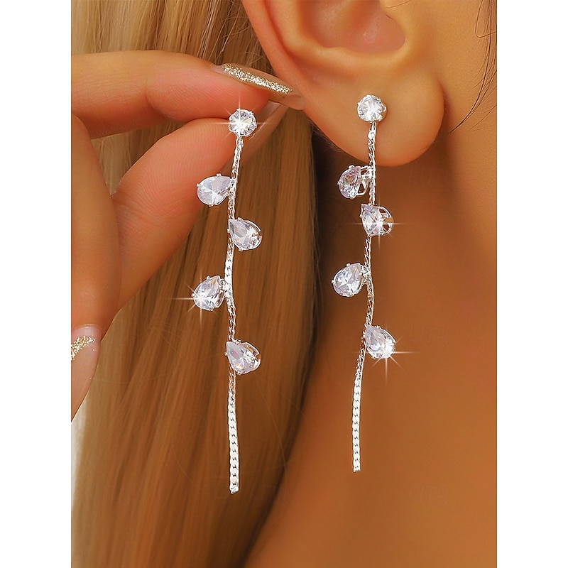 Elegant Long Drop Earrings with Crystal Teardrop Accents - Dangle Earrings for Women