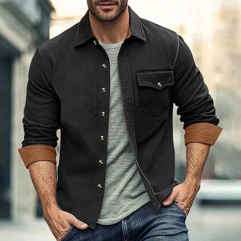 Men's Shirt Flannel Shirt Overshirt Color Block Outdoor Street Black White Red Navy Blue Long Sleeve Winter Spring &  Fall Clothing Apparel2