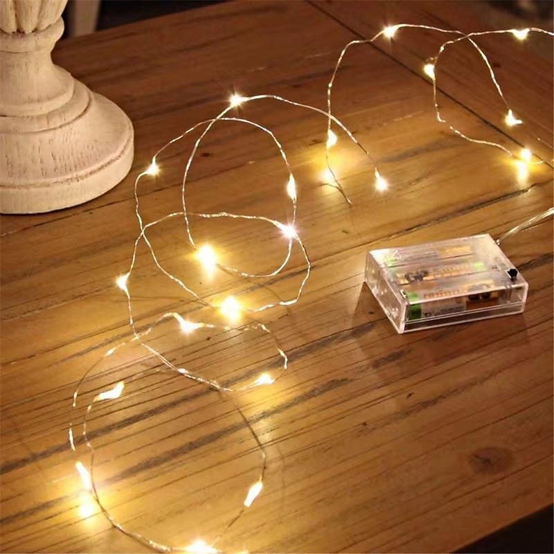 Elegant Wedding Reception Party 10pcs LED Copper Wire Fairy Lights, Battery-Powered Christmas String Lights for Bedroom, Garden, Wedding & Party Decor 1-10M2
