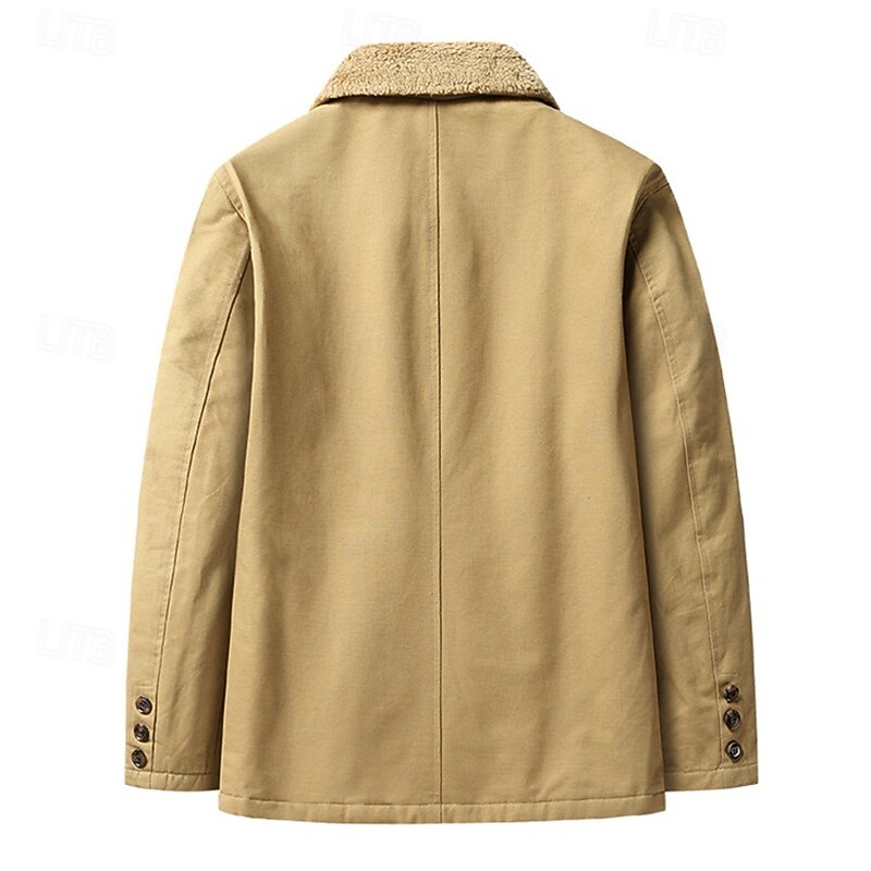 Men's Winter Jacket Fleece Jacket Sherpa Jacket Daily Vacation Thermal Warm Pocket Fleece Fall & Winter Plain Fashion Streetwear Lapel Regular Black Khaki Army Green Jacket2