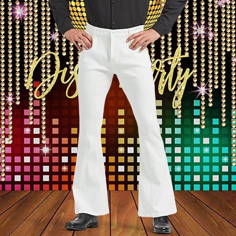 Men's Dress Pants Flared Pants Bell Bottom Trousers Pocket Plain Comfort Breathable Outdoor Going out Disco Lights Fashion Casual White Brown Stretchy2
