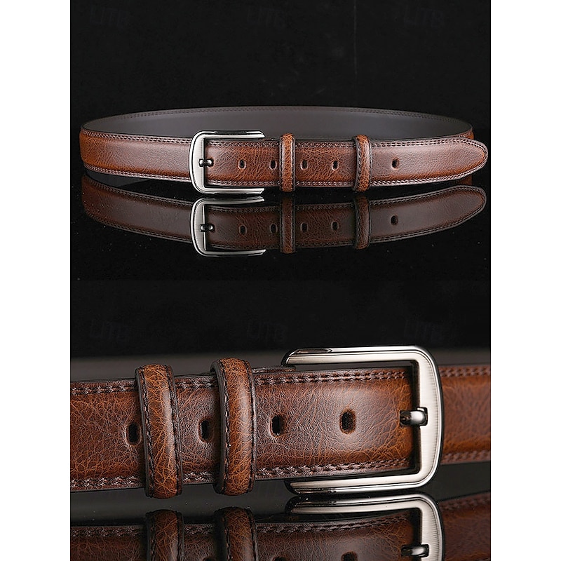 Men's Genuine Leather Belt with Classic Metal Buckle - Durable and Stylish Accessory for Casual and Formal Wear4