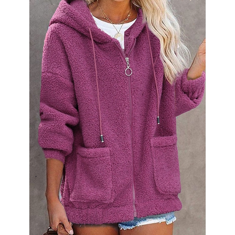 Women's Zip Up Hoodie Sweatshirt Casual Street Dailywear Hoodie Patchwork Long Sleeve Black Pink Blue Fall Winter