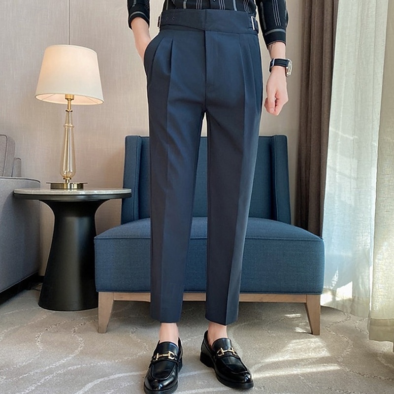 Men's Graduation Dress Pants Trousers Chinos Pocket Solid Color Comfort Formal Party Work Fashion Classic Style Black White Micro-elastic2
