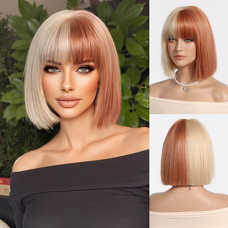 12Inch Synthetic Wigs For Women's Wig  White Blonde Short Curly Bobo Hair with  Bangs Fashion Lovely Christmas Party