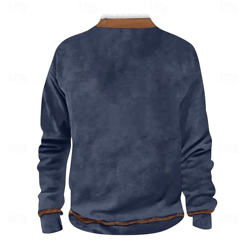 Men's Sweatshirt Quarter Zip Sweatshirt Blue Standing Collar Color Block Patchwork Sports & Outdoor Daily Holiday Polyester Vintage Casual Thin fleece Fall & Winter Clothing Apparel Hoodies3