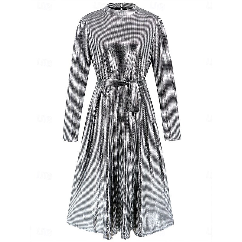 Women's Maxi Dress Sequin Dress Vintage Dress Formal Dress Elegant Dress Elegant Vintage Streetwear Wedding Party Evening Party Regular Fit Solid Color Stand Collar Silver Red Spring Fall3