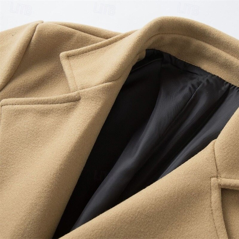 Men's Overcoat Trench Coat Long Trench Coat Daily Vacation Fall & Winter Polyester Windproof Soft Outerwear Clothing Apparel Fashion Classic Plain Pocket Lapel Double Breasted2