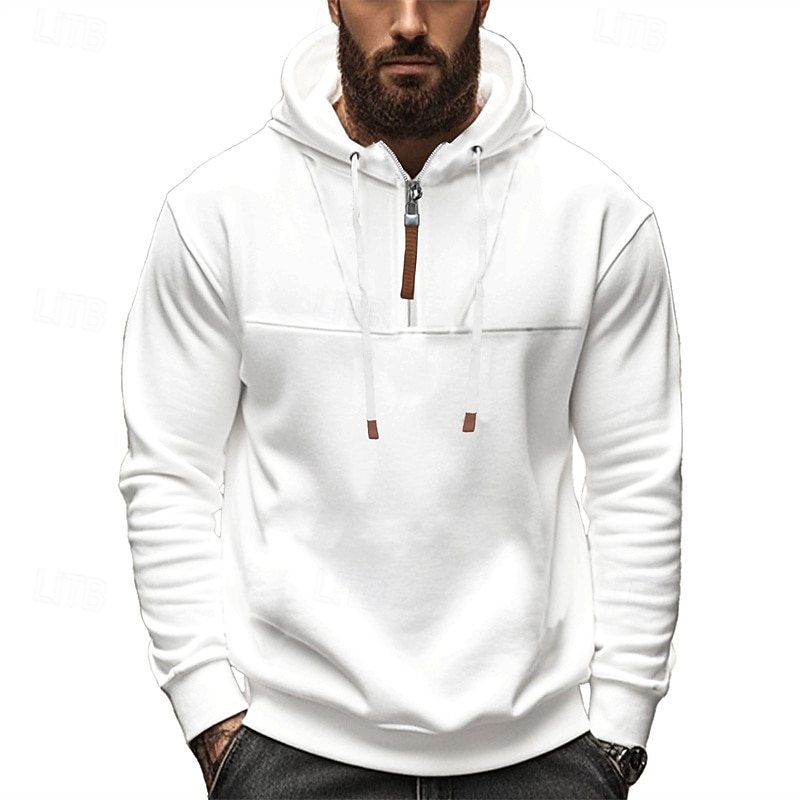Men's Sweatshirt Quarter Zip Sweatshirt Apricot Black White Wine Navy Blue Half Zip Plain Drawstring Sports & Outdoor Daily Holiday Polyester Streetwear Basic Casual Spring &  Fall Clothing Apparel