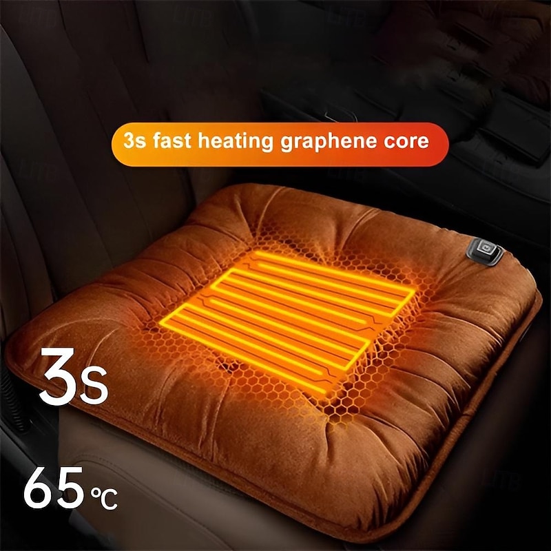 Car Winter Heated Seat Cushion USB Charging Soft Thick Plush 3 Gears Temperature Adjustment Fast Evenly Heating Safe Anti-slip Seat Mat Cushion