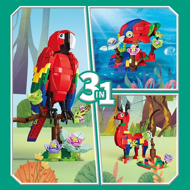 Parrots Building Blocks 3 in 1 Creator Birds Animals Figures - from Parrot to Deer to Fish STEM Birds Building Blocks Toys for Kids Ages 7 and Up2
