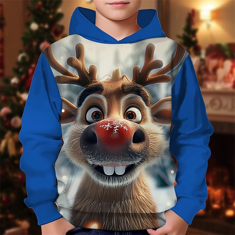 Boys 3D Graphic Deer Christmas Hoodie Hoodie Long Sleeve Spring Fall Fashion Streetwear Kids 4-12 Years Hooded Outdoor Casual Daily Regular Fit2